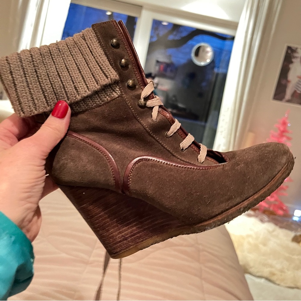 Chloe Brown Suede Wedge Boots 38